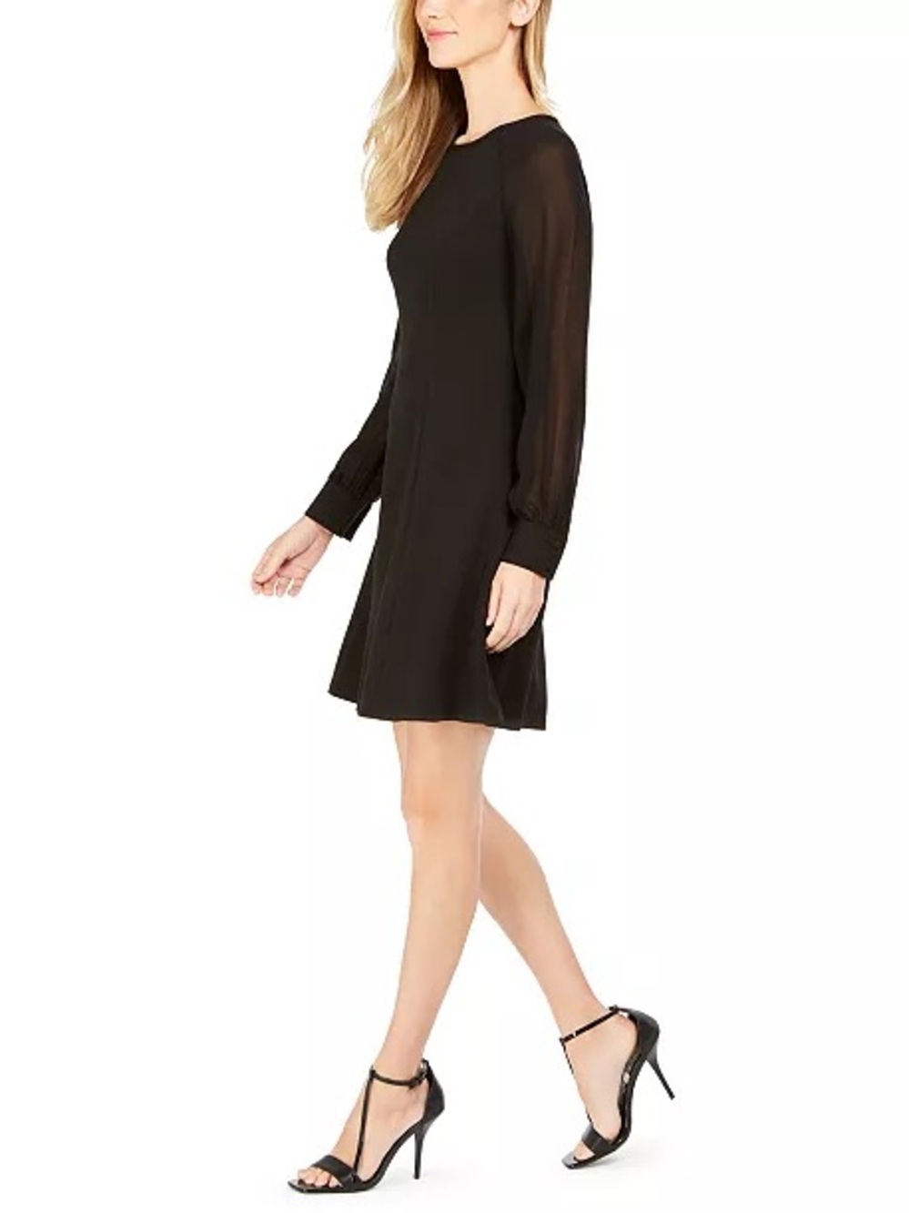 Calvin Klein ck 10 Classic Black Long-Sleeve Shift Dress - Women's sheer - Picture 3 of 6